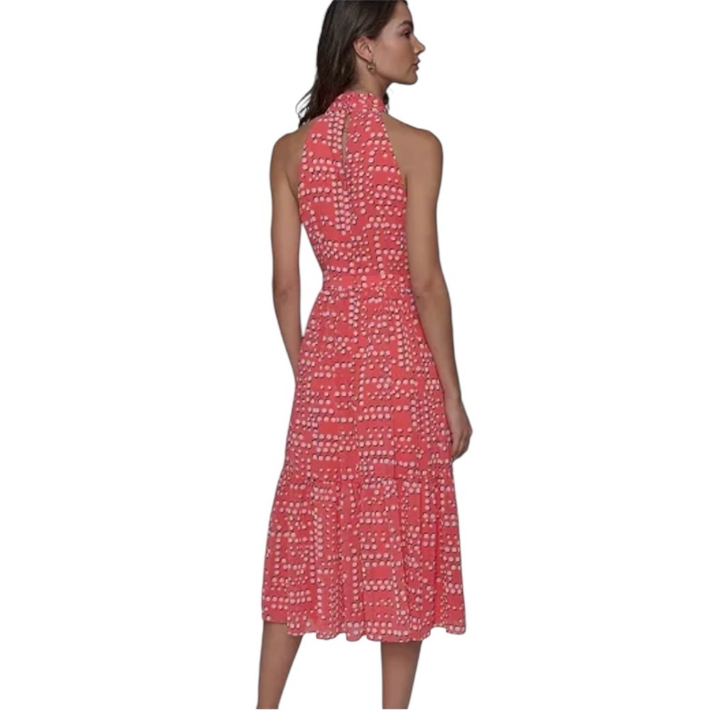 KARL LAGERFELD PARIS Bow-Neck Halter Midi Chiffon Dress Tangerine Size 6/8 NWT - Picture 4 of 14